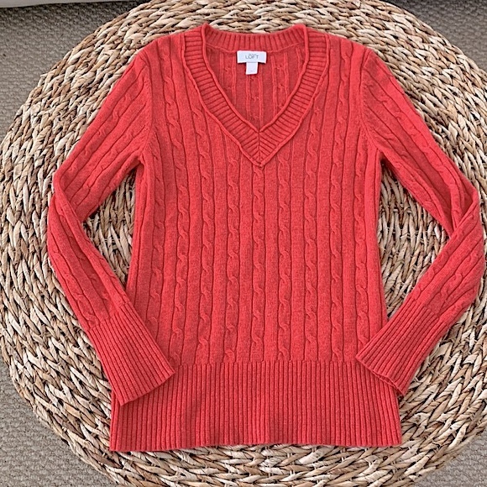 LOFT Cable Rabbit Hair V-Neck Sweater - Picture 6 of 11